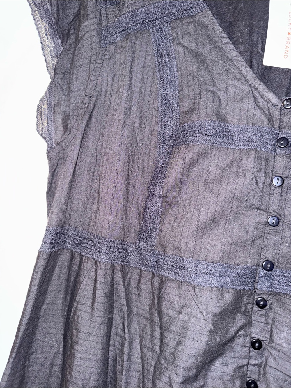 Lucky Brand Black Button-Front Cap-Sleeve Dress - Picture 4 of 7